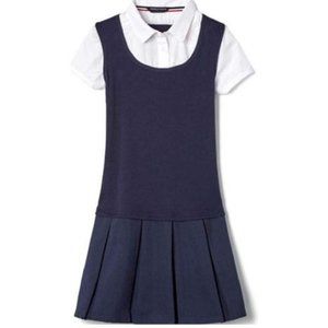 French Toast Big Girl's Twofer Pleated Dress Navy sz 10